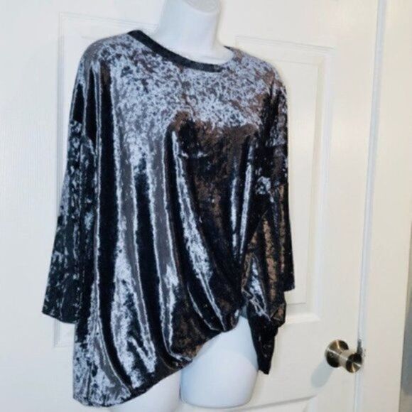 Cherish Front Knot Sweatshirt Crushed Velvet Top Ice Blue S - Picture 3 of 8